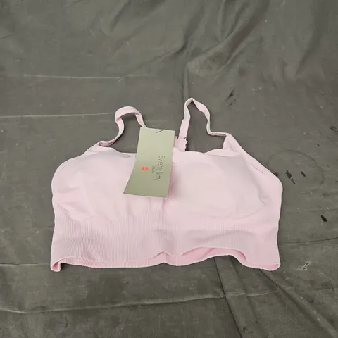 SWEATY BETTY SPIRIT RESTORED SEAMLESS YOGA BRA IN NERINE PINK SIZE M