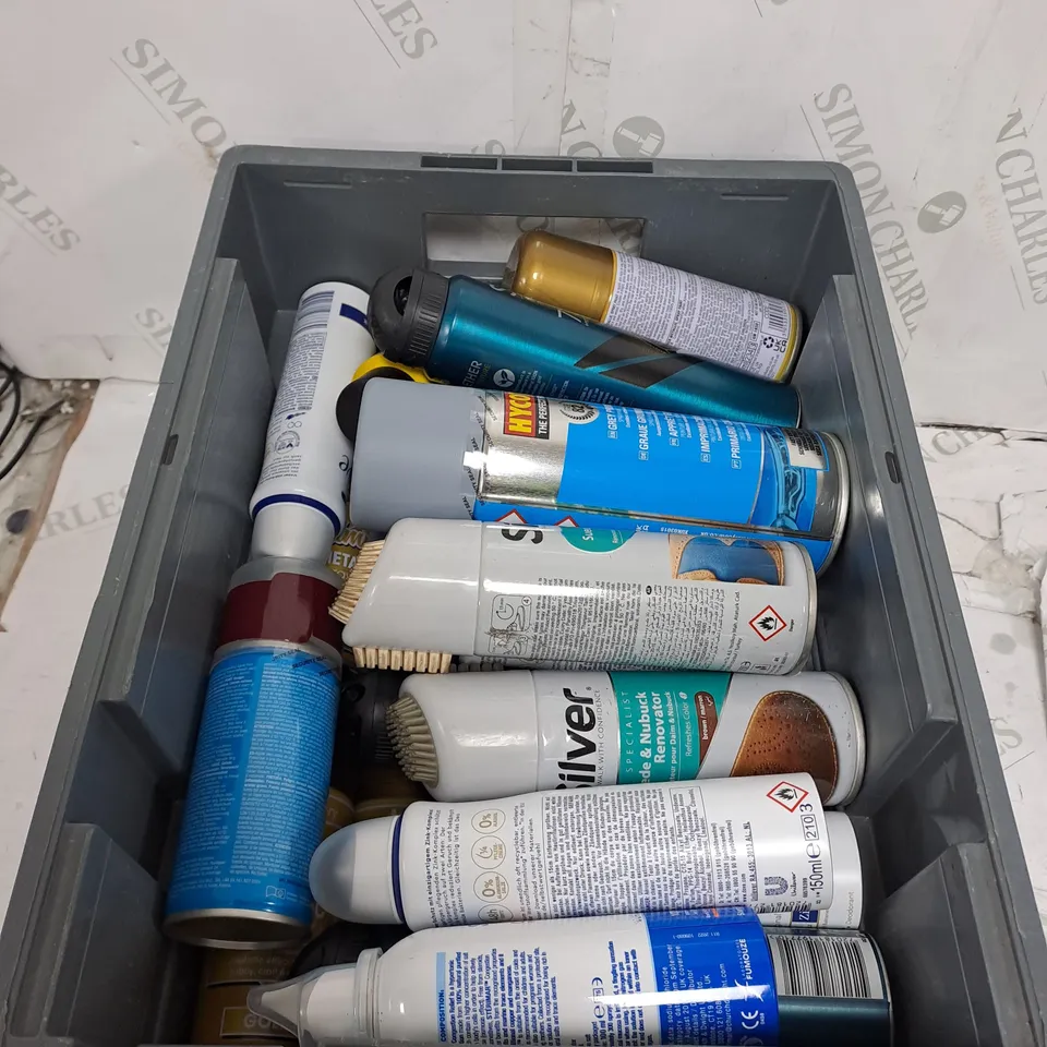 ASSORTED AEROSOLS TO INCLUDE SURE SPRAY , GREY PRIMER , SUEDE RENOVATOR  ,  ETC - COLLECTION ONLY 