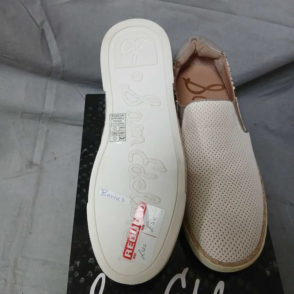 SAM EDELMAN BANKS SLIP-ON ESPADRILLE SNEAKERS – BEIGE PERFORATED UPPER, SNAKESKIN HEEL, EU 37
