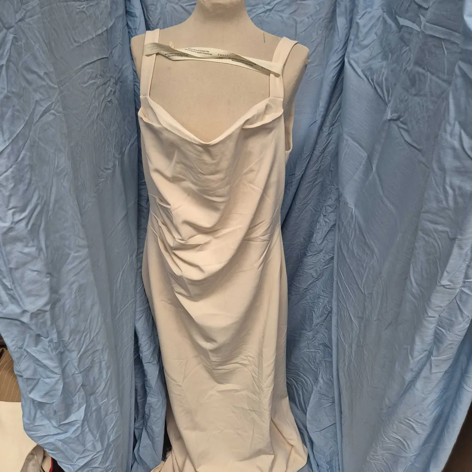 PRETTY LAVISH HARRIET COWL NECK CREPE MAXI BRIDESMAID DRESS IN CHAMPAGNE - SIZE 18