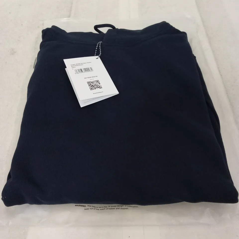BOX OF APPROXIMATELY 13 X BRAND NEW BRASS MONKEY UNISEX HOODIES - NAVY // SIZE: L