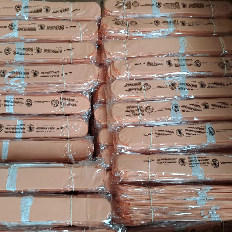 BOX OF APPROXIMATELY 200 TISSUE PAPER POM POMS IN CORAL ORANGE