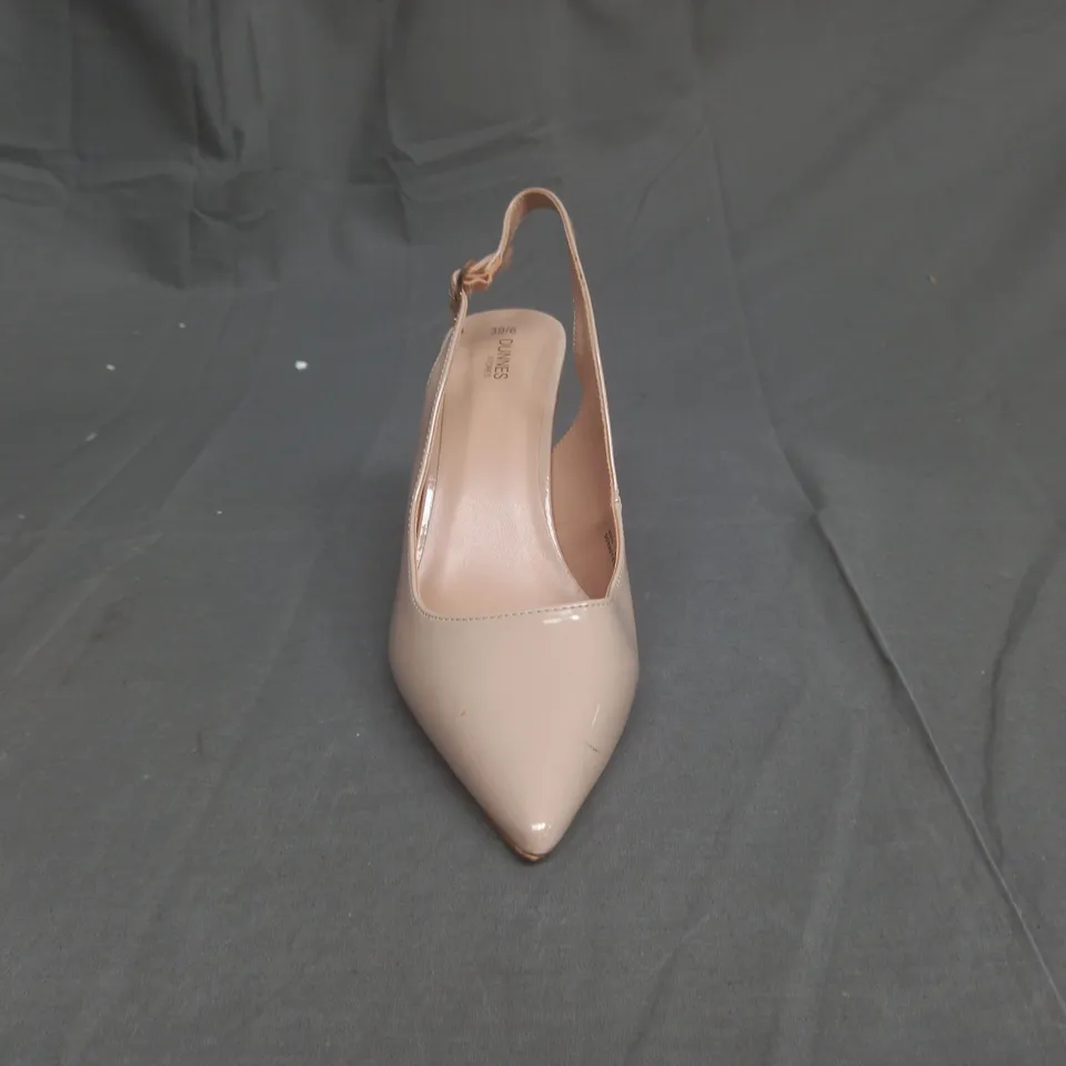 BOXED PAIR OF DUNNES STILETTOS WITH HEEL STRAP IN LIGHT PINK SIZE EU 39
