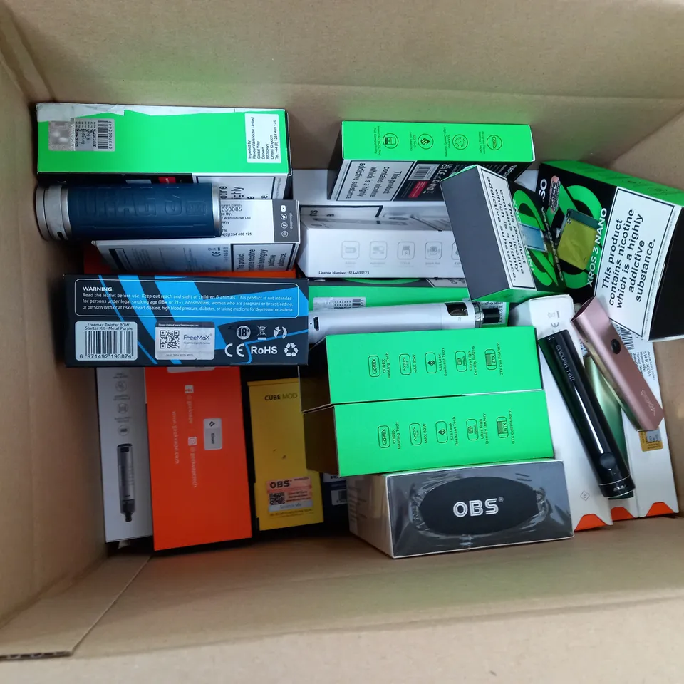 BOX OF 30 ASSORTED E-CIGARATTES TO INCLUDE VAPEROSSO , ASPIRE, INNOKIN ETC.