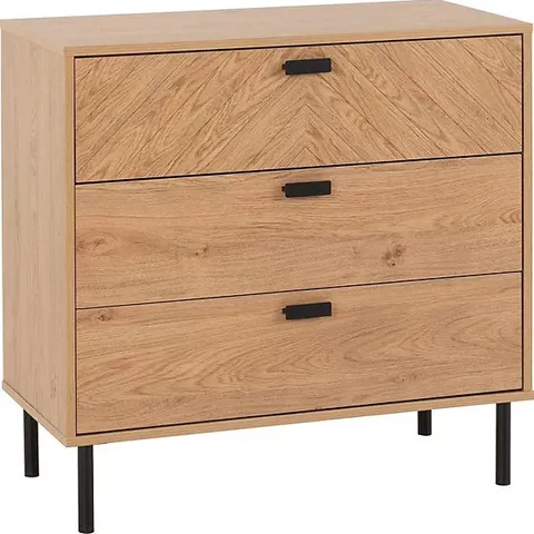 BOXED LEON 3 DRAWER CHEST MEDIUM OAK EFFECT METAL LEGS (1 BOX)