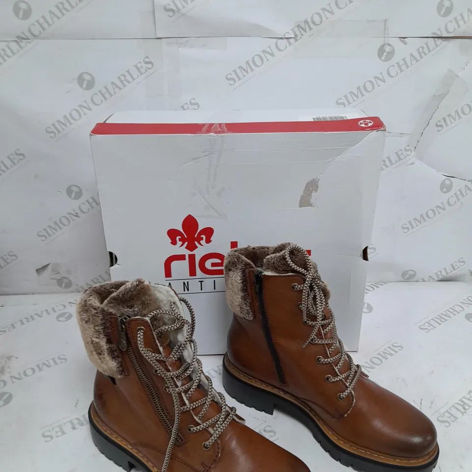 BOXED RIEKER FUR CUFF BOOTS BROWN SIZE 6