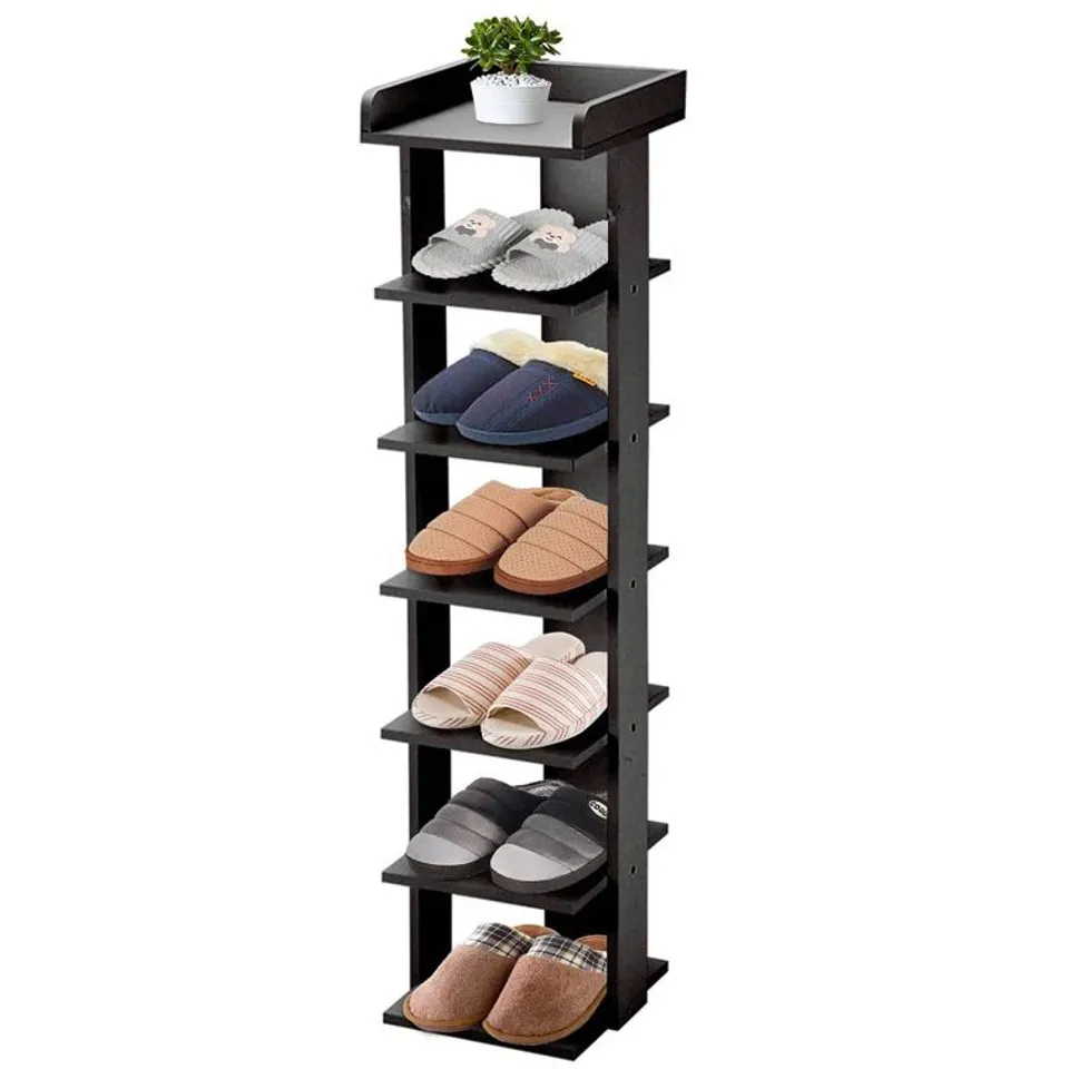 BOXED WOODEN 7 PAIR SHOE RACK