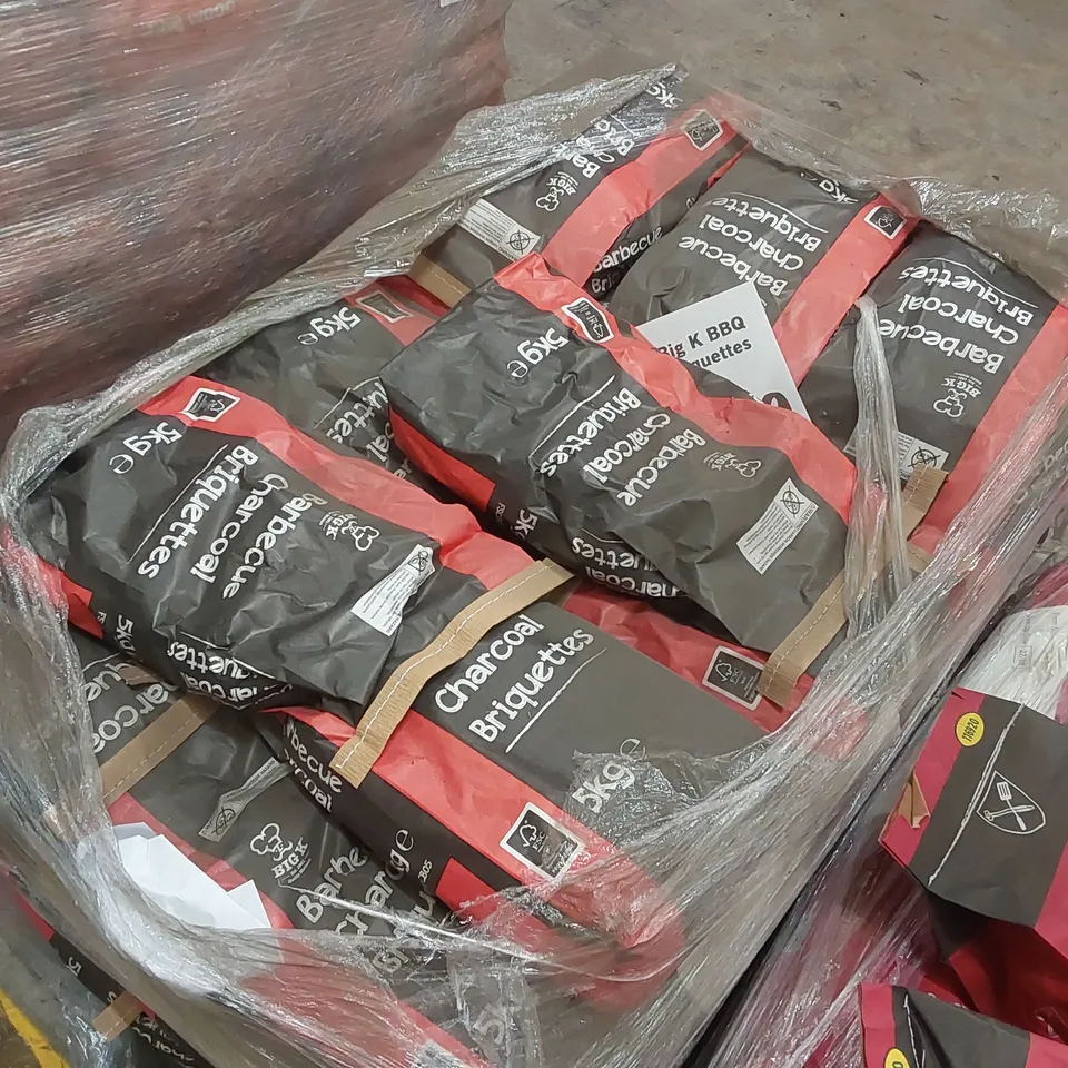PALLET CONTAINING A LARGE QUANTITY OF CHARCOAL BRIQUETTE BAGS 