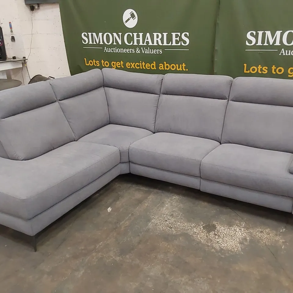 QUALITY DESIGNER ITALIAN MADE MARCELLO GREY FABRIC UPHOLSTERED 1-SEAT RECLINING CORNER SOFA