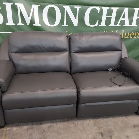 QUALITY ITALIAN DESIGNER POWER RECLINING THREE SEATER SOFA CHARCOAL LEATHER