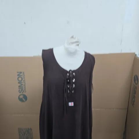 BONPRIX WOMEN'S BROWN LACE-UP FRONT DRESS, UK 12–14 (EU 40/42) – WITH TAG - WHITE MARK ON FRONT 