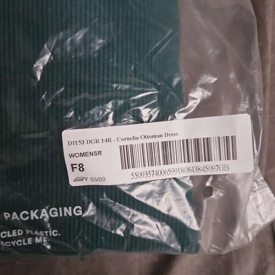 BAGGED BODEN CORNELIA OTTOMAN DRESS – WOMEN'S, UK 14 REGULAR (14R) – TEAL/GREEN