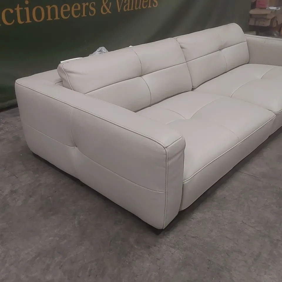 DANETTI COLTON DARK WOOD WITH BLACK METAL 3 SEATER SOFA: NATURAL GREY SIGNATURE LEATHER