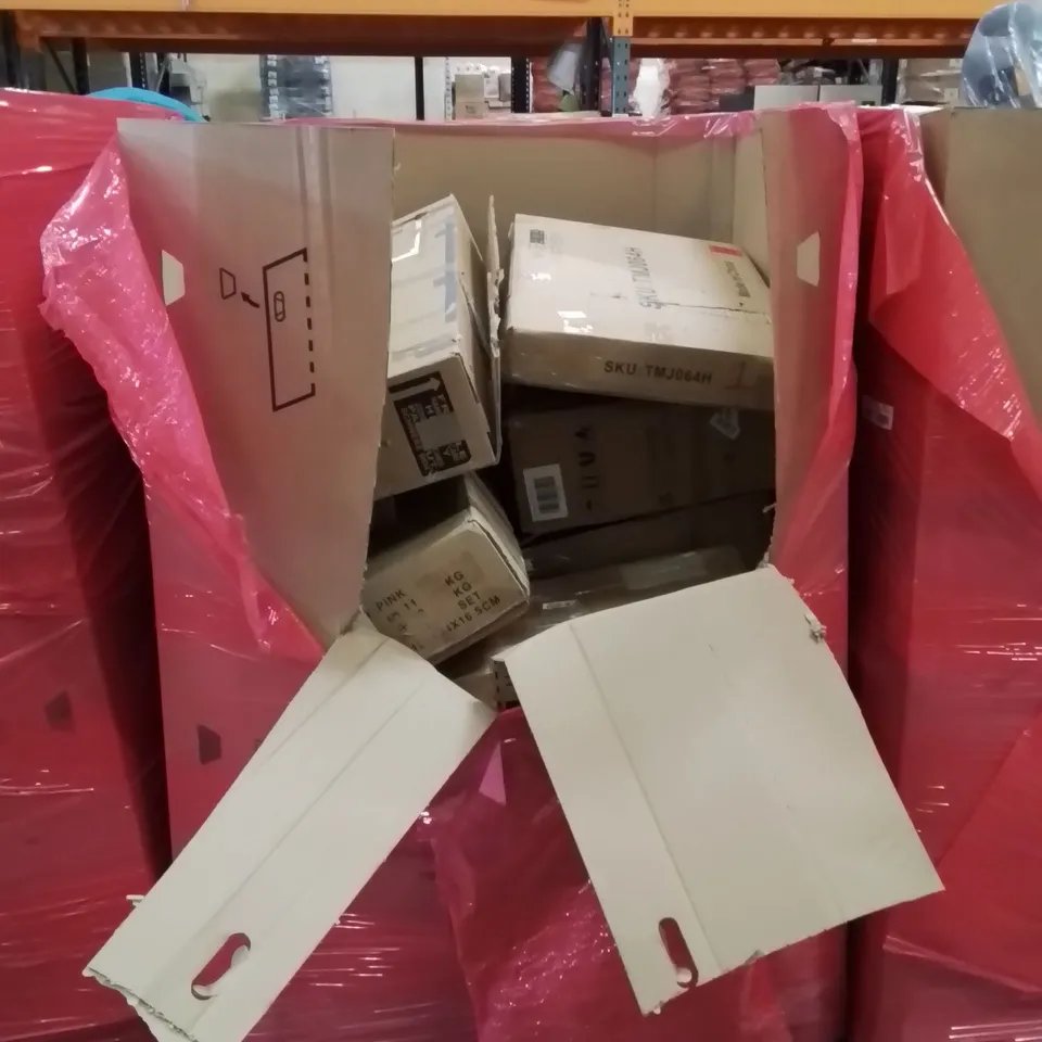 PALLET OF ASSORTED HOUSEHOLD ITEMS AND CONSUMER PRODUCTS TO INCLUDE; AIR COOLER, BABY PLAYPENS, PRESSURE WASHER, BOXED FURNITURE ETC 