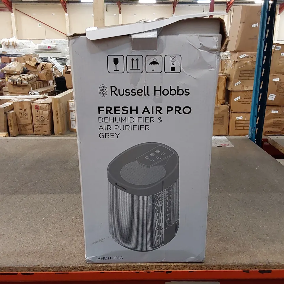 BRAND NEW BOXED RUSSELL HOBBS FRESH AIR PRO DEHUMIDIFIER & AIR PURIFIER - GREY (1 BOX)