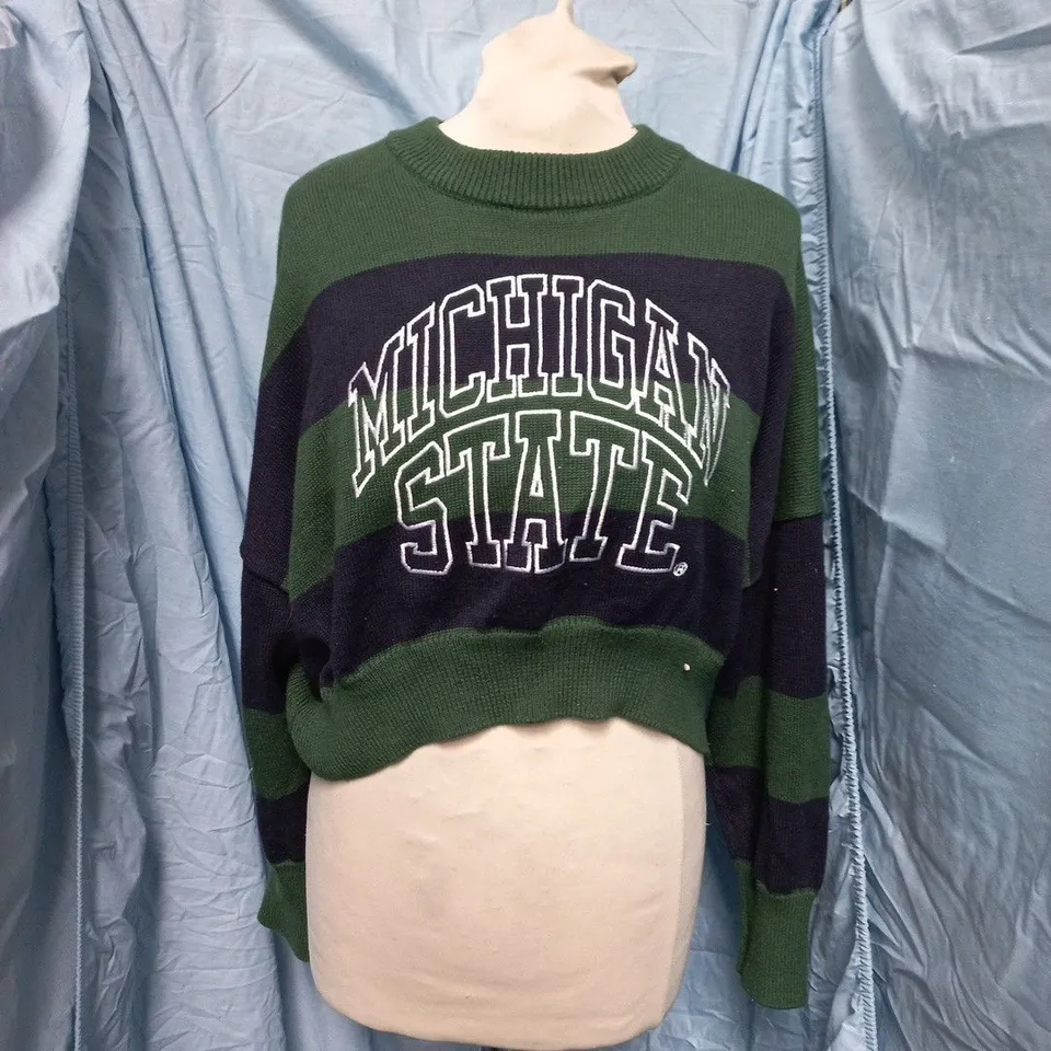 MSU MICHIGAN STATE UNIVERSITY KNIT SWEATER – GREEN & NAVY, SIZE M