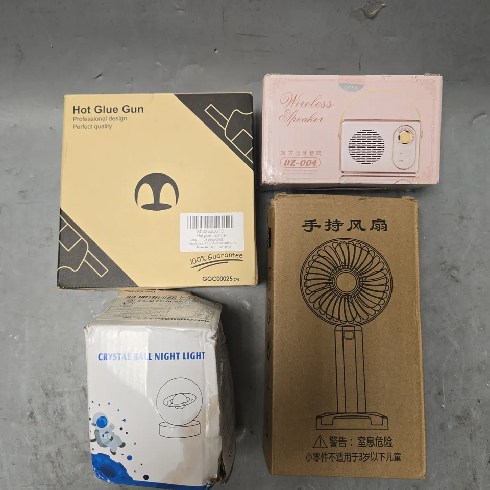 APPROXIMATELY 8 ASSORTED ELECTRICAL PRODUCTS TO INCLUDE PORTABLE FAN, NIGHT LIGHT, GLUE GUN ETC 