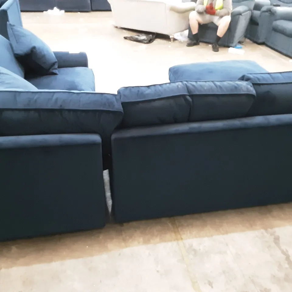 QUALITY BRITISH MANUFACTURED DESIGNER THE LOUNGE COMPANY ISOBEL SMALL CORNER SOFA RHF AND FOOTSTOOL MID009 MIDNIGHT INDIGO /WSWFUFB