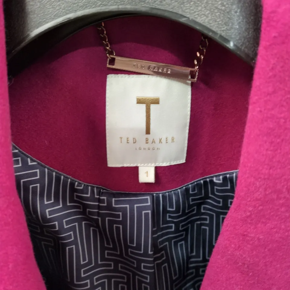 TED BAKER LONDON WOMEN'S BELTED WOOL COAT – MAGENTA SIZE 1