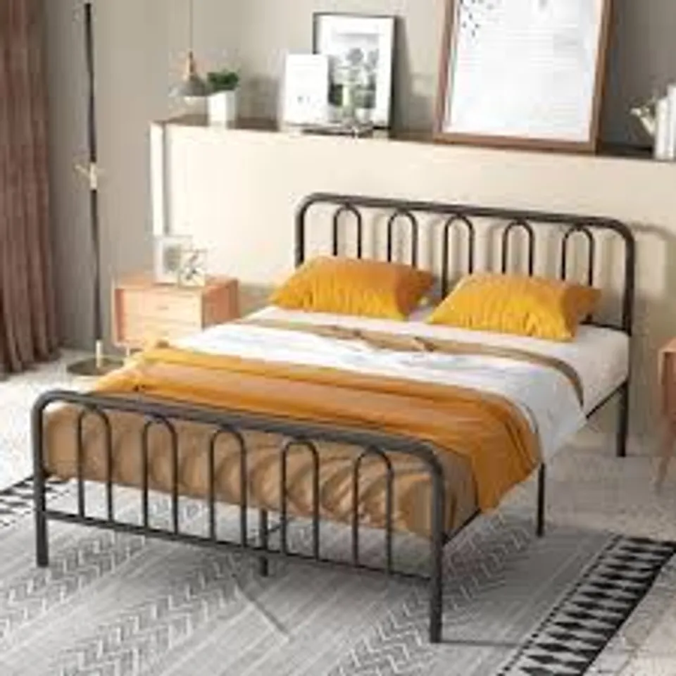 BOXED COSTWAY KING SIZE BLACK METAL BED FRAME WITH HEADBOARD AND FOOTBOARD