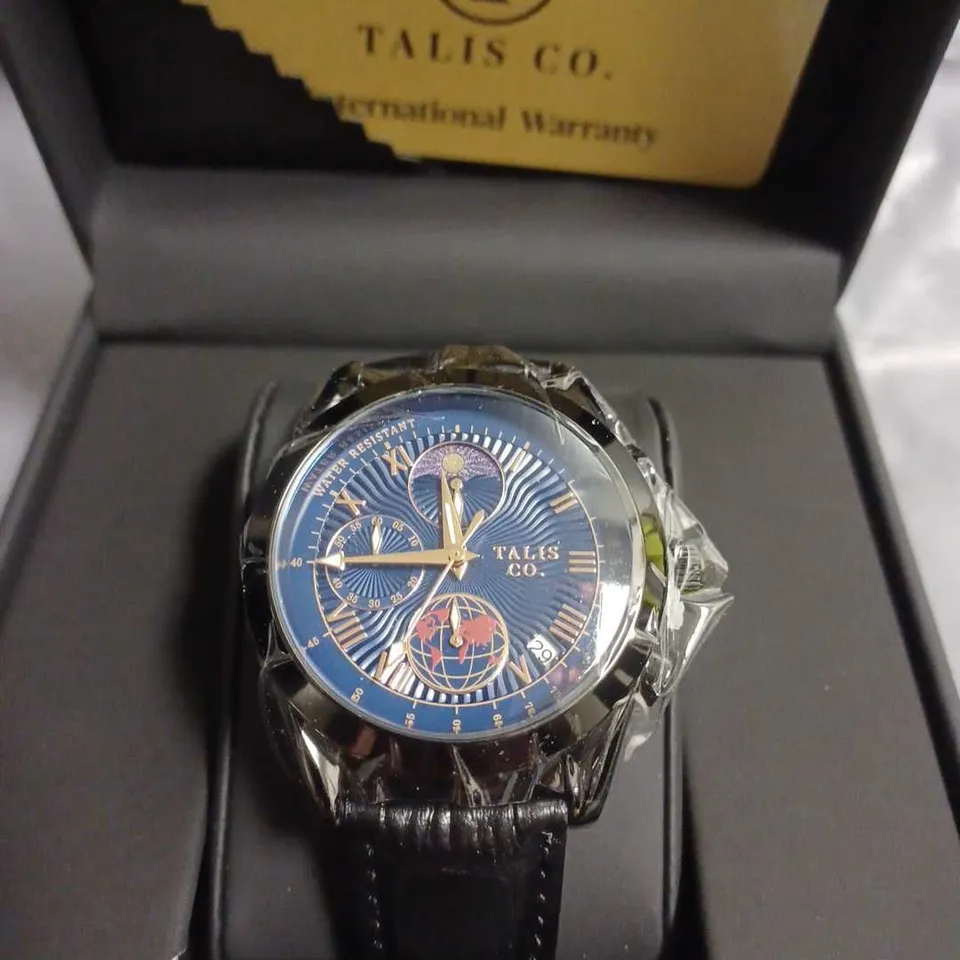 TALIS CO 7120 CHRONOGRAPH WATCH – MOON PHASE MOVEMENT – GENUINE LEATHER STRAP 