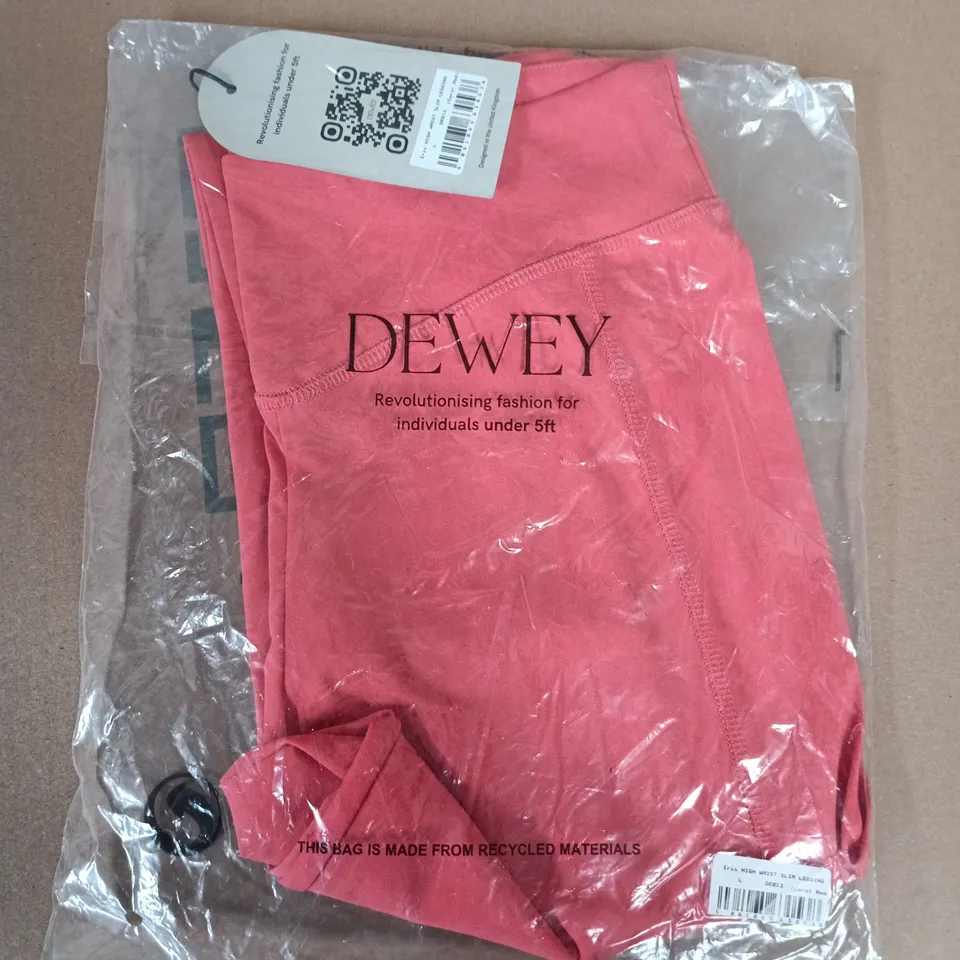 BAGGED DEWEY IRIS HIGH WAIST SLIM LEGGINGS IN CORAL RED - LARGE