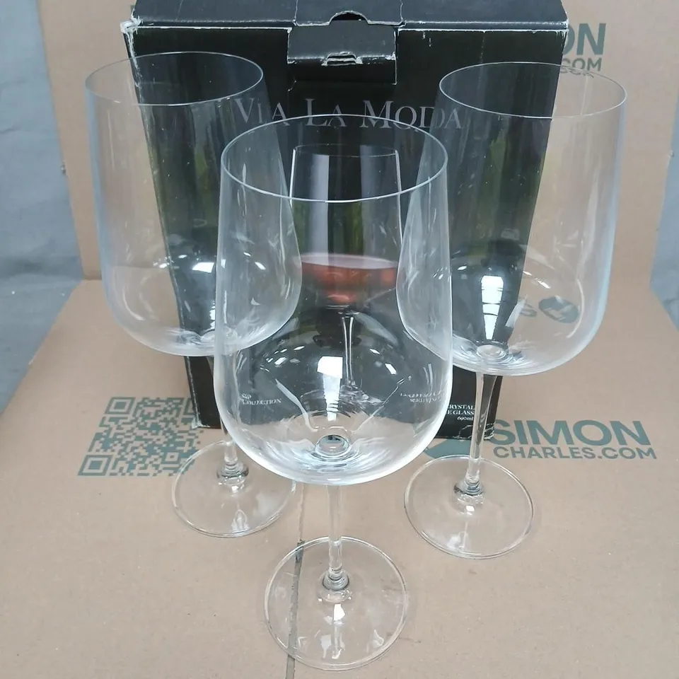 VIA LA MODA SIP COLLECTION LEAD-FREE CRYSTAL RED WINE GLASSES, 690ML – SET OF 3