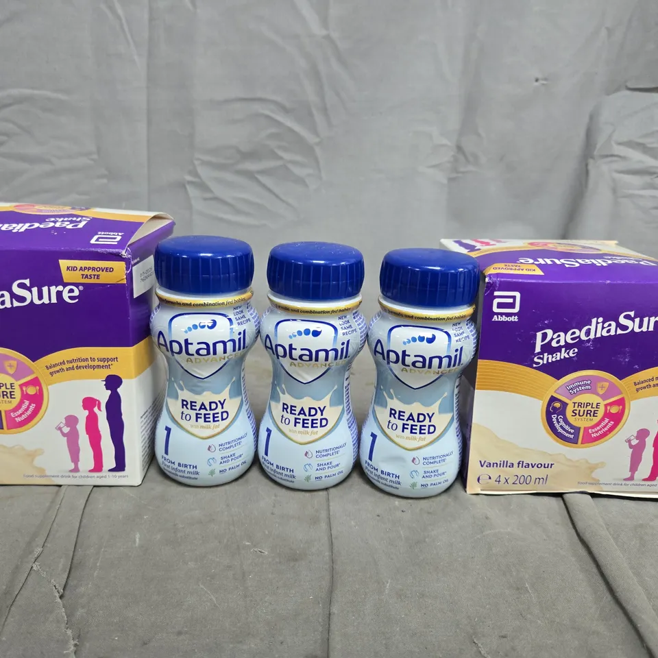 APPROXIMATELY 5 ASSORTED FOOD ITEMS TO INCLUDE - APTAMIL AND PAEDIASURE SHAKES 
