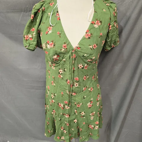 NOBODY'S CHILD ELLA MINI DRESS IN GREEN FLORAL SIZE 8