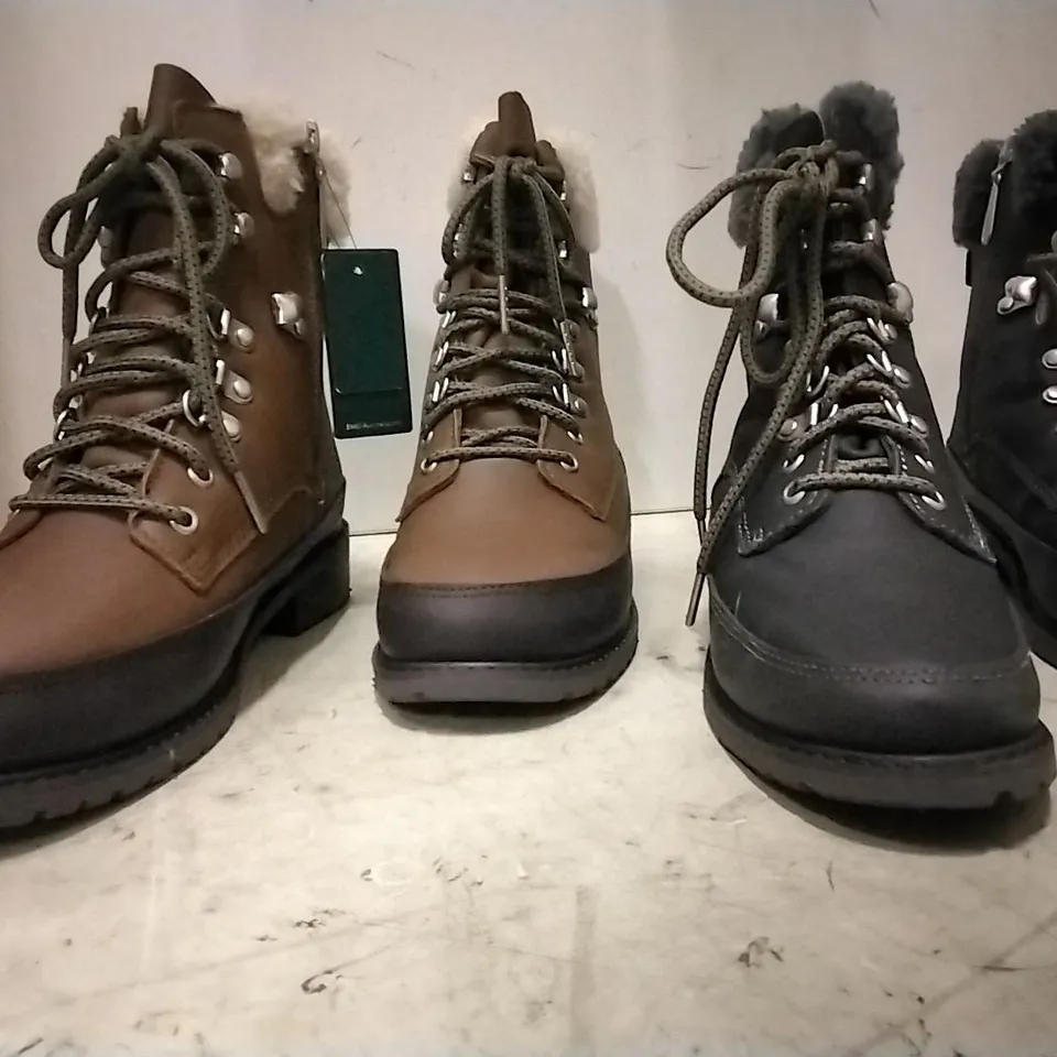 BOXED UNISEX EMU AUSTRALIA OKAB BOOTS , 2 PAIR ESPRESSO SIZE 9 , 2 PAIRS OAK   SIZE 9