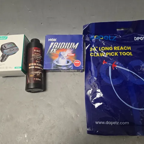 APPROXIMATELY 10 ASSORTED ITEMS TO INCLUDE - GLASS POLISHING , SIMR FM TRANSMITTER , NGK IRIDIUM ETC