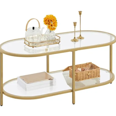 BOXED GLASS OVAL COFFEE TABLE -GOLD-
