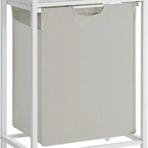 BOXED VASAGLE LAUNDRY BASKET, PULL-OUT AND REMOVABLE LINER BAG, 65L, 50×33×72CM, CREAM WHITE AND MATTE WHITE