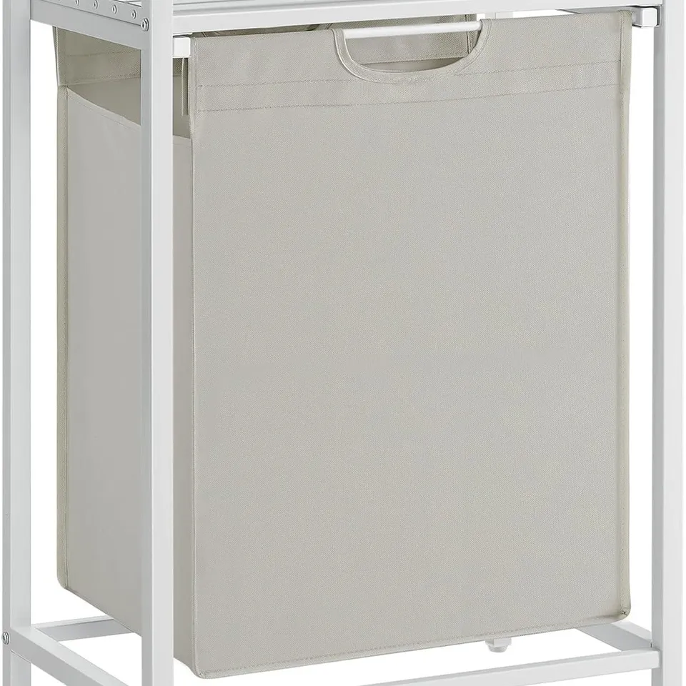 BOXED VASAGLE LAUNDRY BASKET, PULL-OUT AND REMOVABLE LINER BAG, 65L, 50×33×72CM, CREAM WHITE AND MATTE WHITE