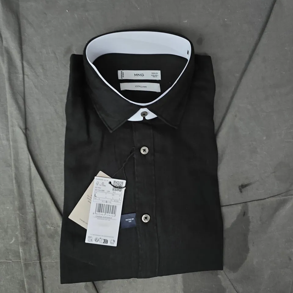 MANGO 252 MEN'S LINEN SHIRT IN BLACK SIZE LARGE
