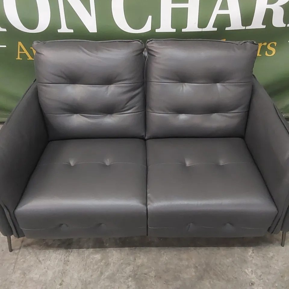 QUALITY DESIGNER ITALIAN MADE LEATHER BOLANZO LOVESEAT - DARK GREY