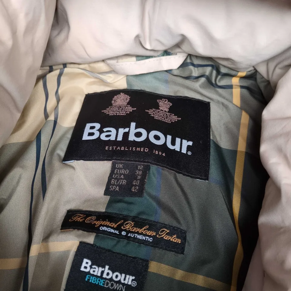 BARBOUR FIBRE DOWN QUILTED GILET WITH HOOD – BEIGE, UK 12