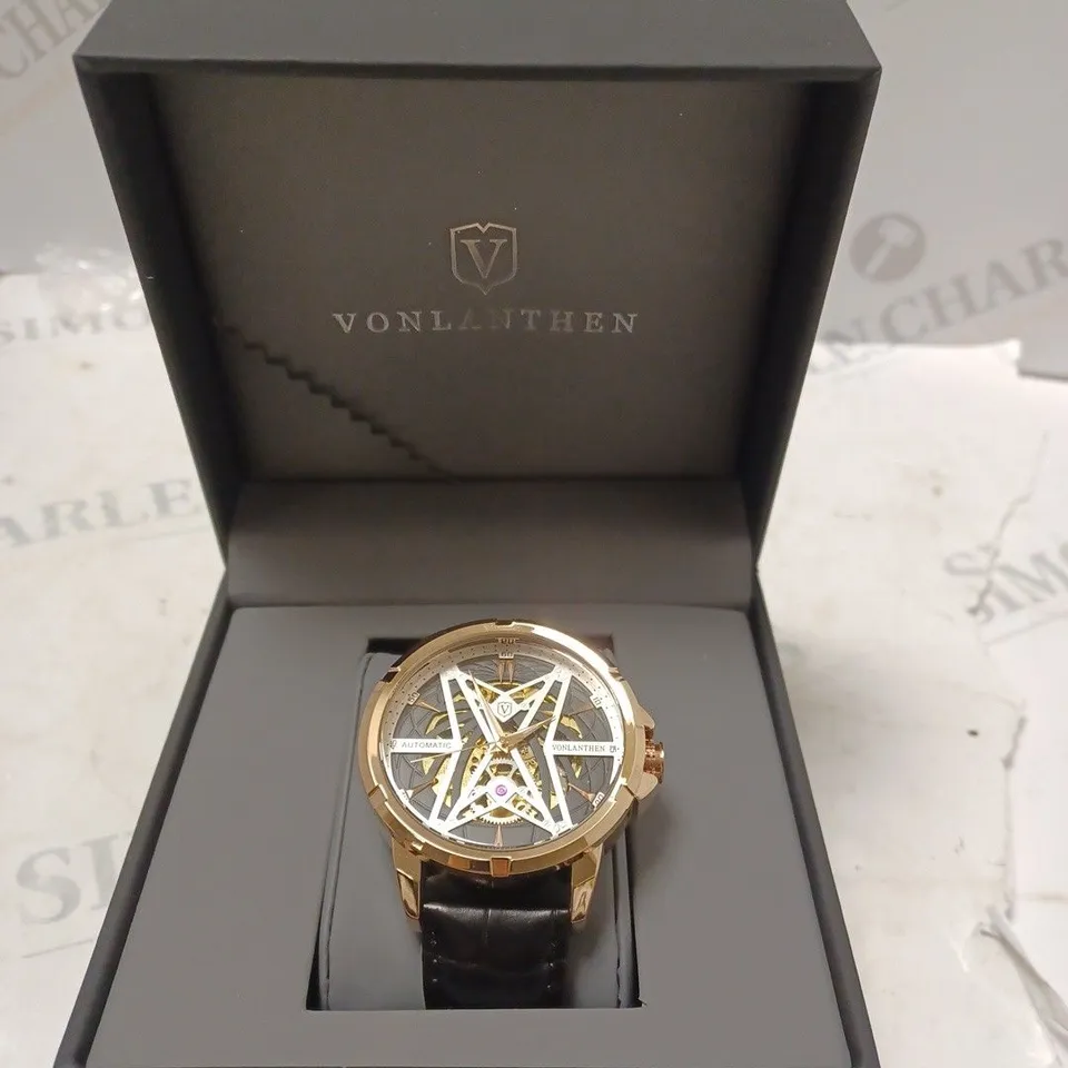 MENS VONLANTHEN AUTOMATIC SKELETON WATCH – BLACK LEATHER STRAP