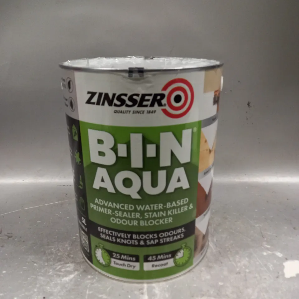 SEALED ZINSSER BIN AQUA ADVANCED WATER BASED PRIMER SEALER - WHITE 5L - COLLECTION ONLY 