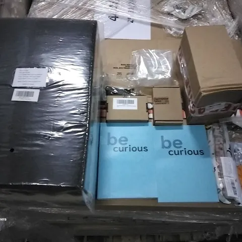 PALLET OF ASSORTED ITEMS INCLUDING BE CURIOUS NOTEBOOK, 6PCS BRUSH SET, 6PC FOAM FILTERS, CACTUS PRINT PET COLLAR, KOPPARBERG GLASS, REFRIGERATOR STORAGE BOXES
