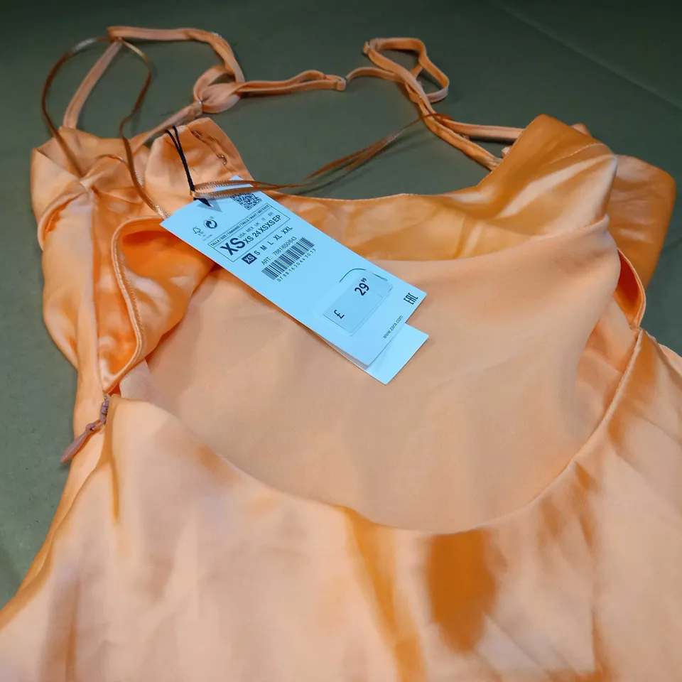 ZARA VIBRANT ORANGE SATIN SLIP DRESS - XS