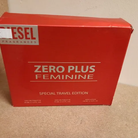 DIESEL ZERO PLUS FEMININE SPECIAL TRAVEL EDITION GIFT SET – EDT 30ML + EDT 75ML + BODY LOTION 100ML