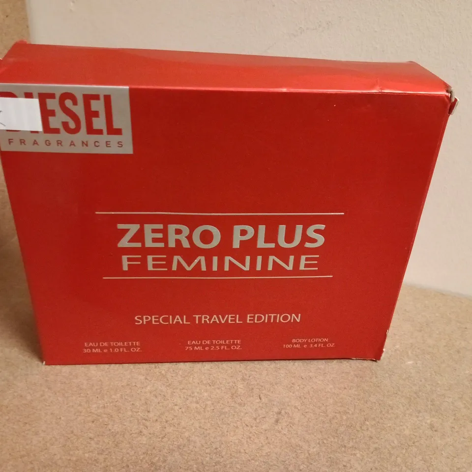 DIESEL ZERO PLUS FEMININE SPECIAL TRAVEL EDITION GIFT SET – EDT 30ML + EDT 75ML + BODY LOTION 100ML