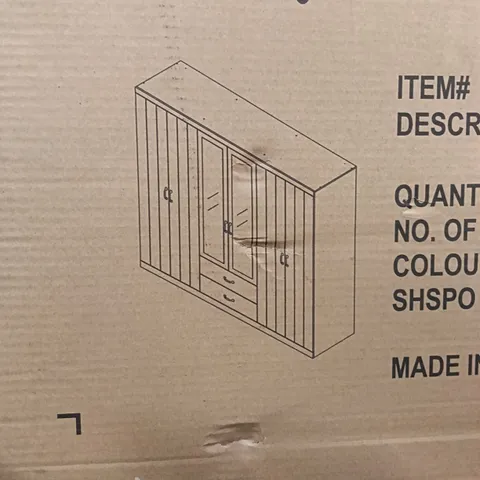 BOXED LIMESTONE 6 DOOR 2 DRAWER WARDROBE WITH MIRROR - WHITE (3 BOXES)