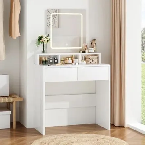 BOXED 3 COLORS LED LIGHT MIRROR DRESSING TABLE - WHITE (1 BOX)