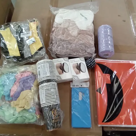 PALLET OF ASSORTED ITEMS INCLUDING CRYSTAL HAIR REMOVAL, DOGS LIFE JACKET, HALLOWEEN DECORATIONS, MACRAME CORD LIGHT PURPLE, S9PLUS CASE, 60TH BIRTHDAY CUPS