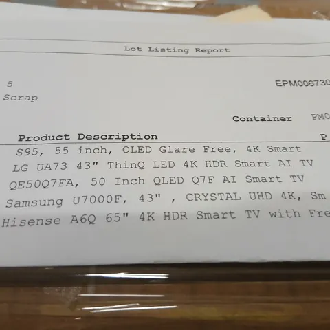 PALLET OF APPROXIMATELY FIVE DAMAGED TVS TO INCLUDE: