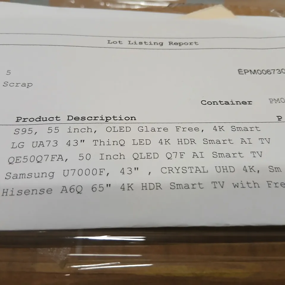 PALLET OF APPROXIMATELY FIVE DAMAGED TVS TO INCLUDE: