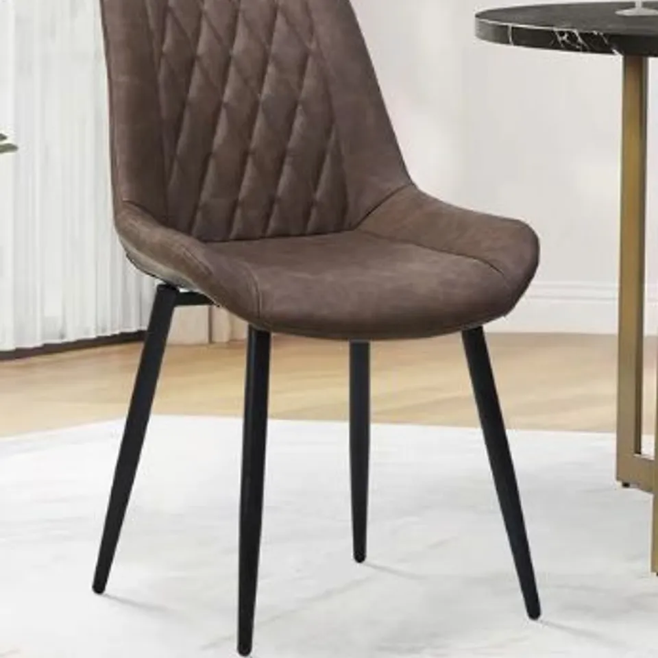 BOXED CARL SET OF TWO BROWN FAUX LEATHER DINING CHAIRS