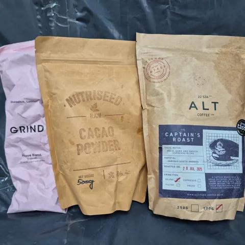 APPROXIMATELY 5 ASSORTED FOOD ITEMS TO INCLUDE CACAO POWDER, ALT COFFEE, ETC